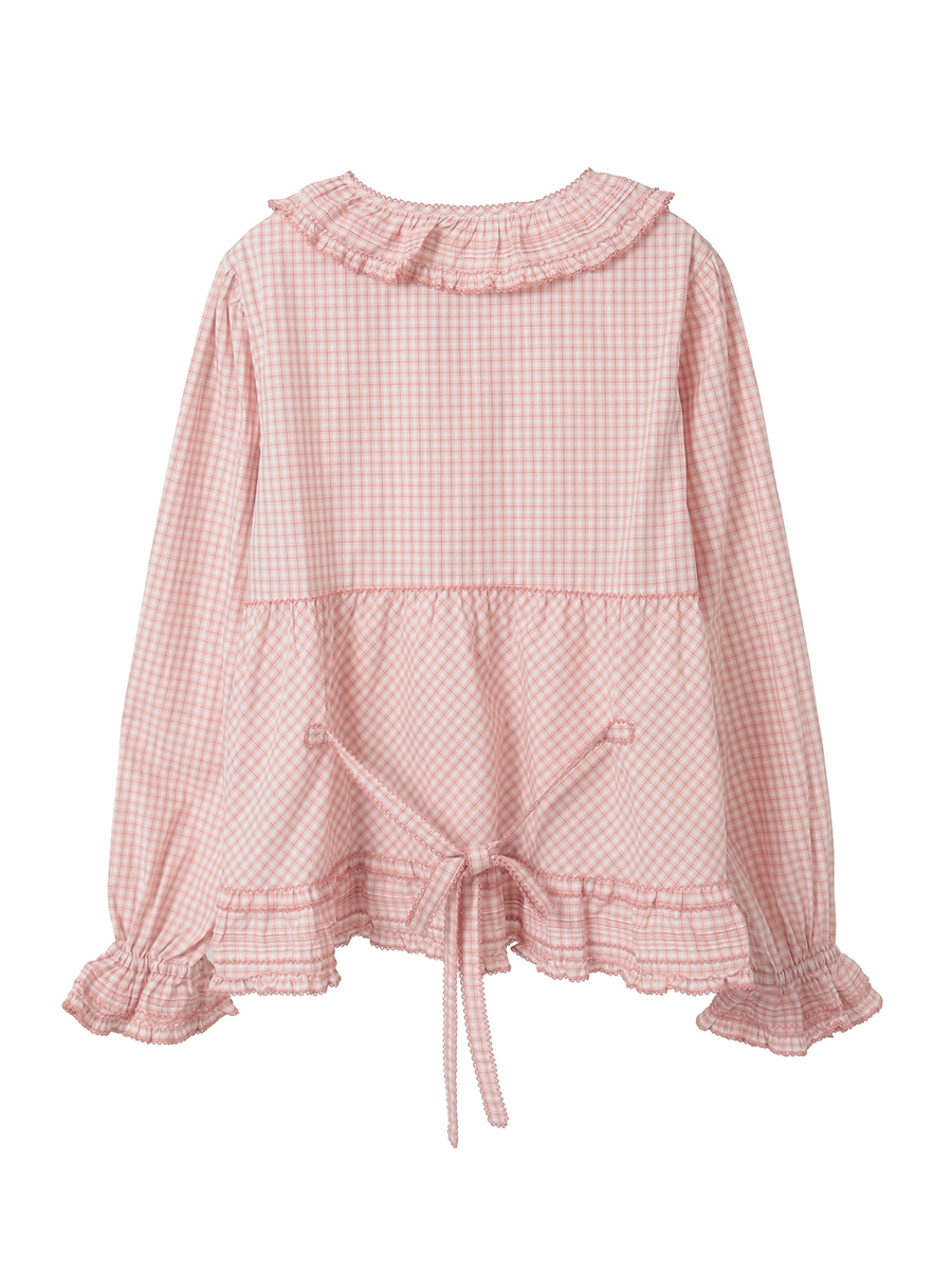 苺ブーケ刺繍入りオリジナルチェックブラウス 詳細画像 アカ系 2