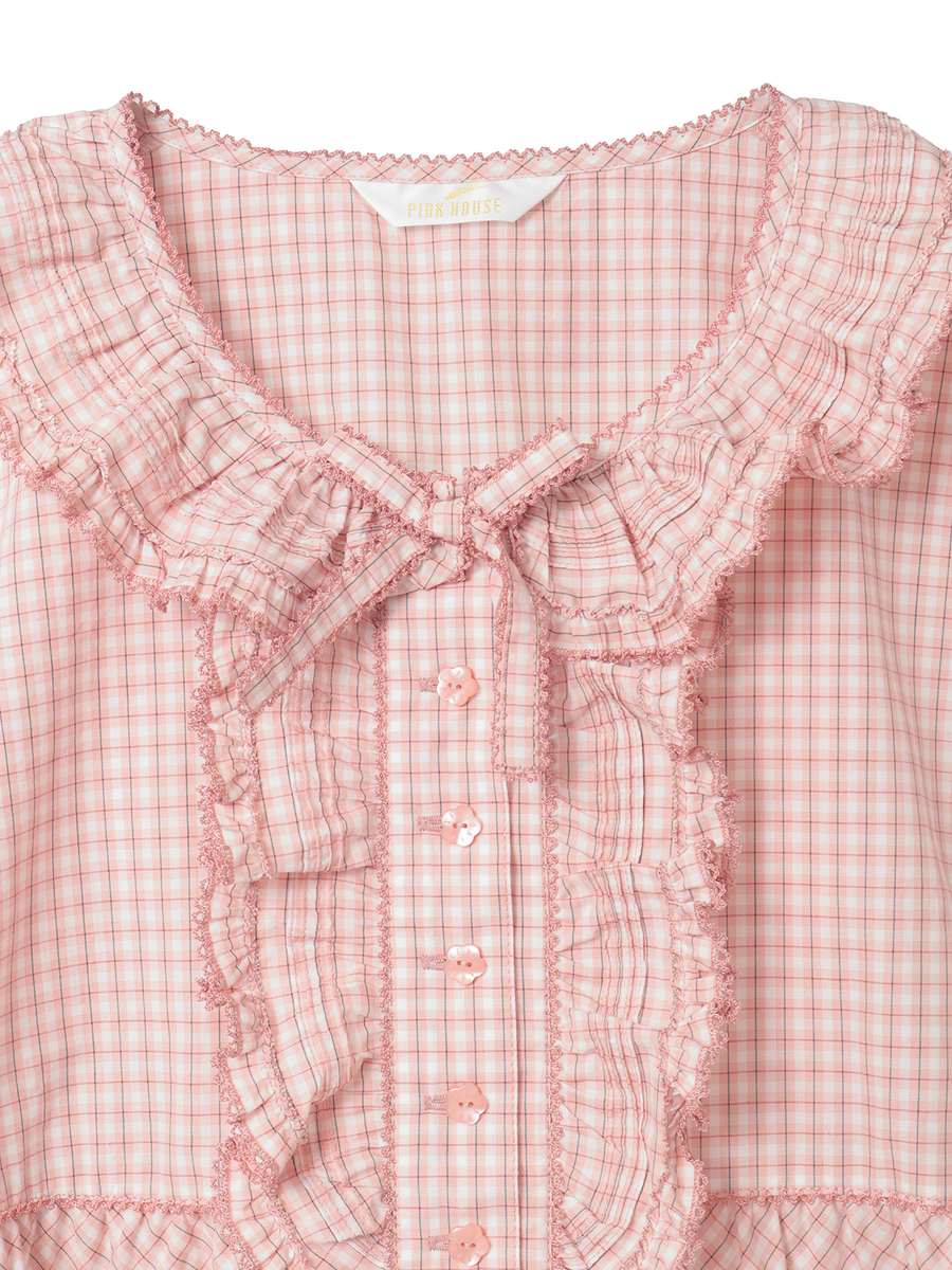 苺ブーケ刺繍入りオリジナルチェックブラウス 詳細画像 アカ系 3