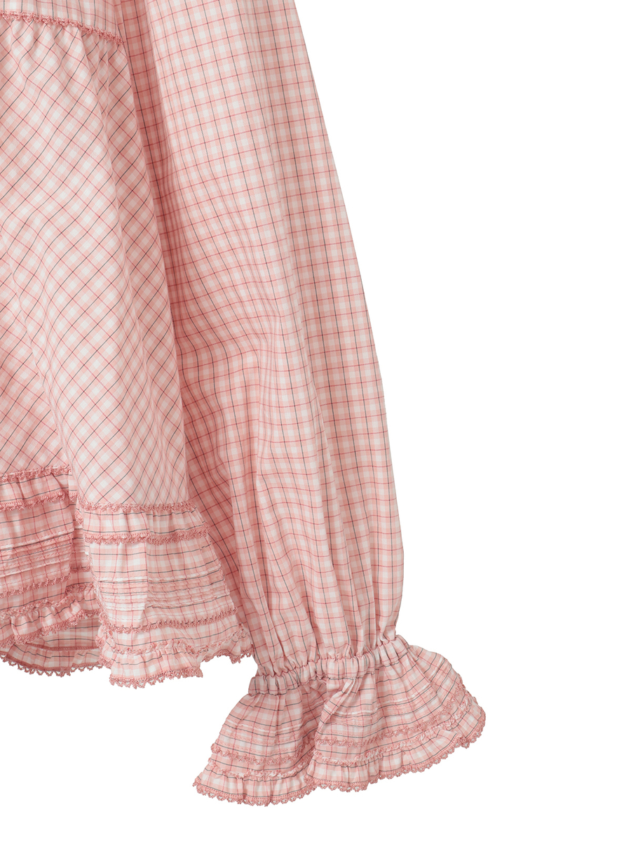 苺ブーケ刺繍入りオリジナルチェックブラウス 詳細画像 アカ系 4