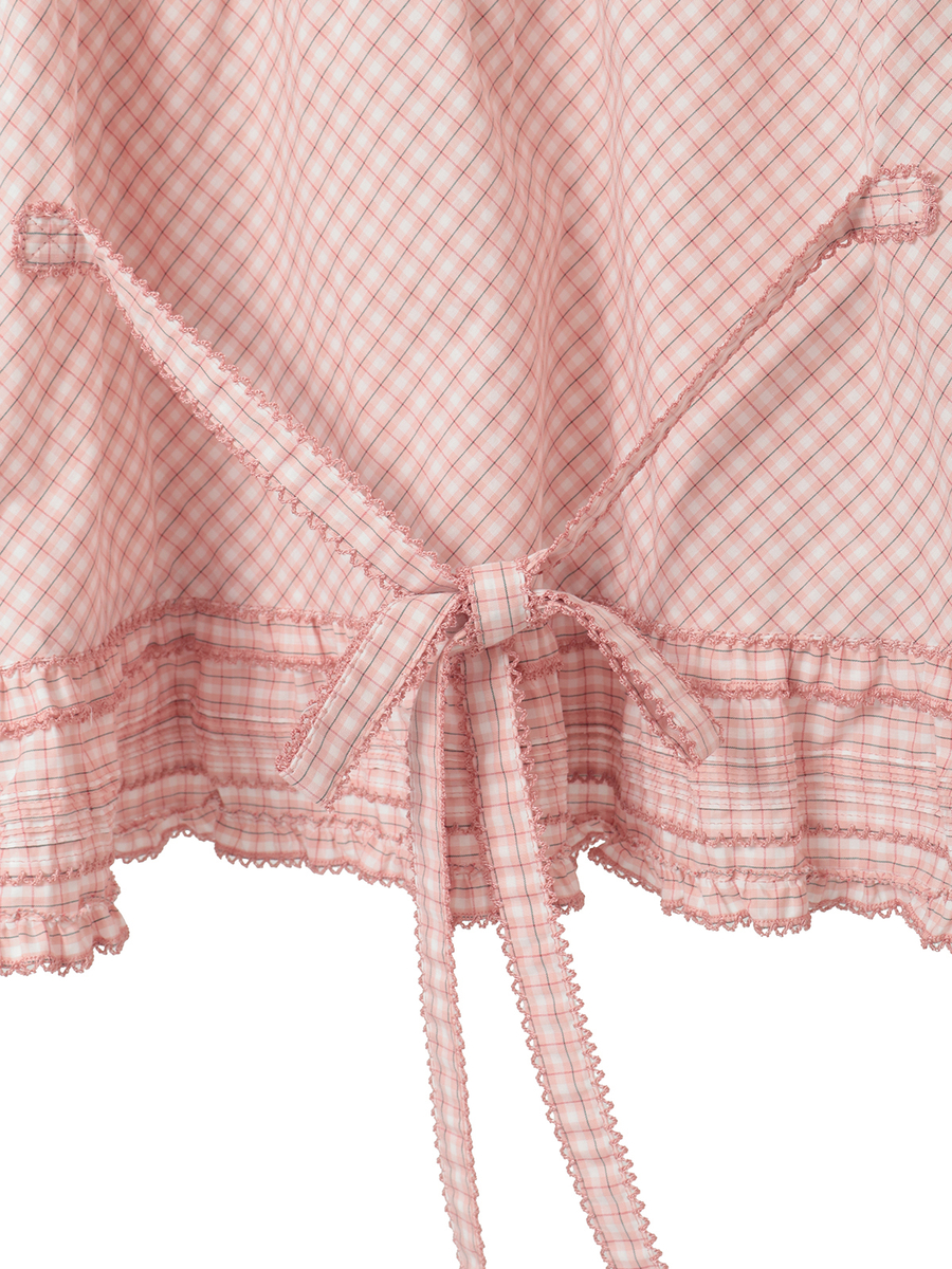 苺ブーケ刺繍入りオリジナルチェックブラウス 詳細画像 アカ系 6