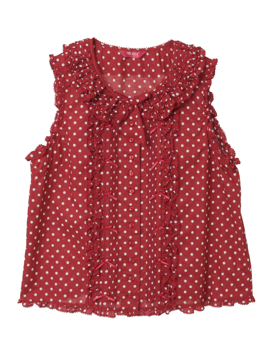 フリル使いノースリーブブラウス 詳細画像 ネイビー&times;シロ 1