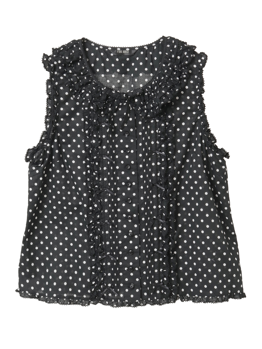 フリル使いノースリーブブラウス 詳細画像 クロ&times;シロ 1