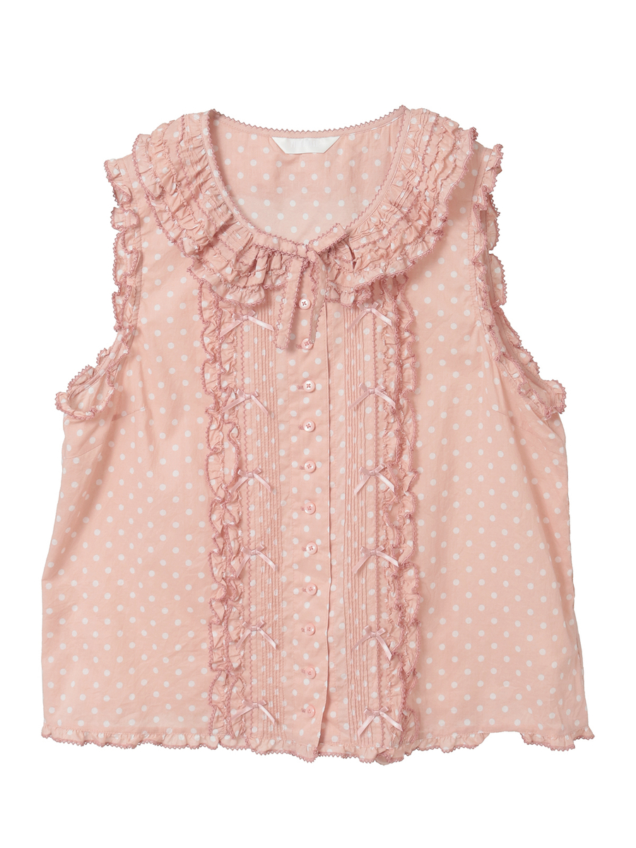 フリル使いノースリーブブラウス 詳細画像 ピンク&times;シロ 1