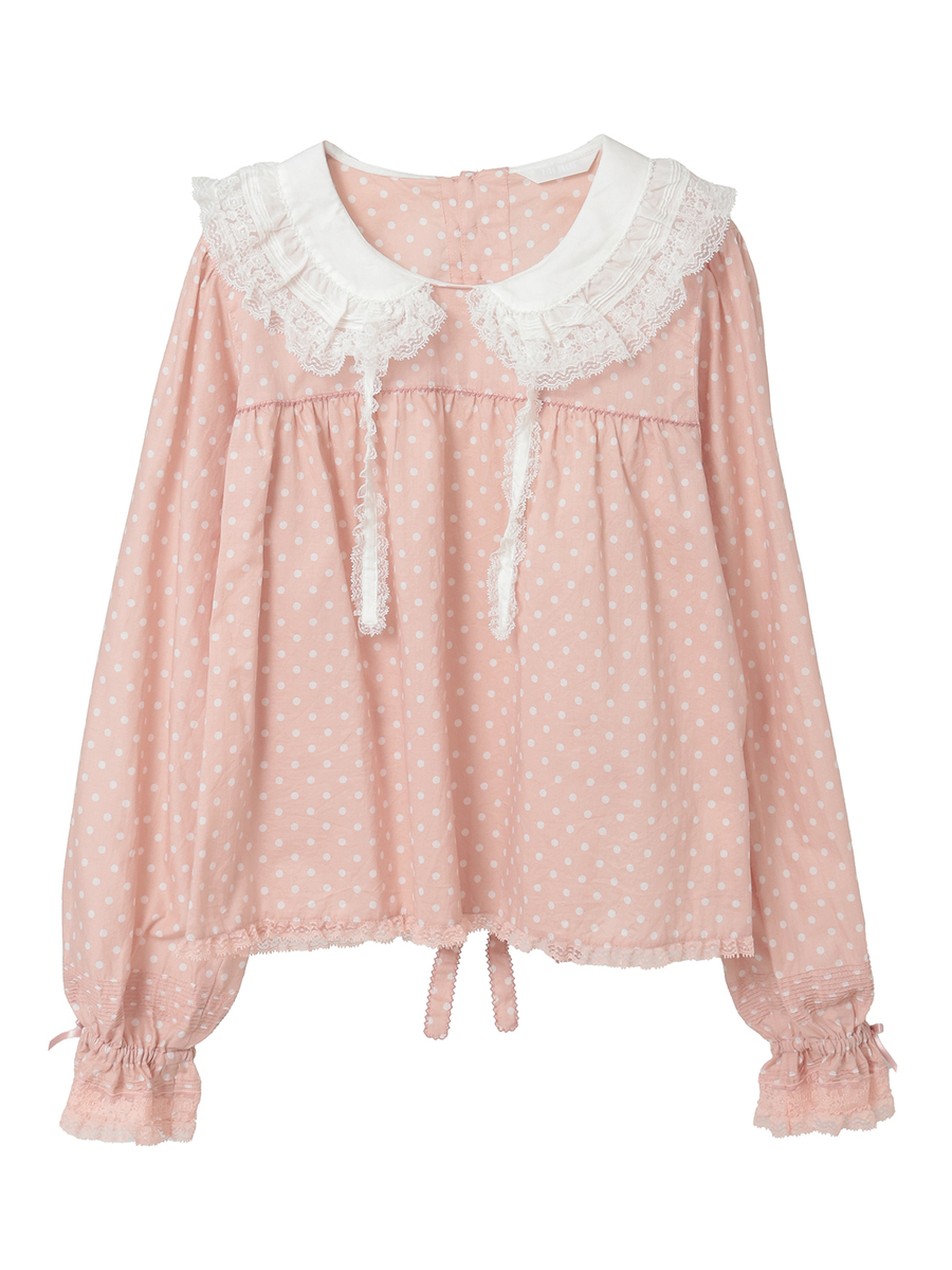 レース使い襟付きブラウス 詳細画像 ネイビー&times;シロ 1