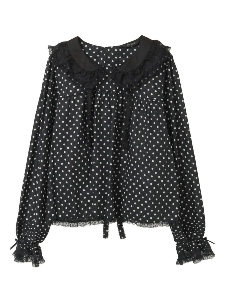 レース使い襟付きブラウス 詳細画像 クロ&times;シロ 1