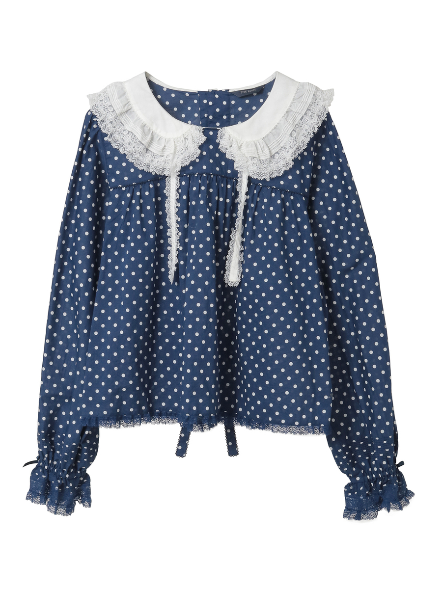 レース使い襟付きブラウス 詳細画像 ネイビー&times;シロ 1