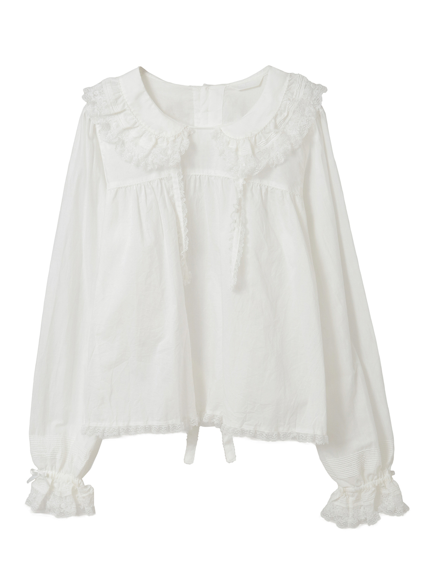 レース使い襟付きブラウス 詳細画像 シロ無地 1