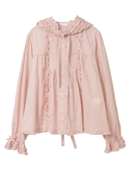 フリル使いローンフードブラウス