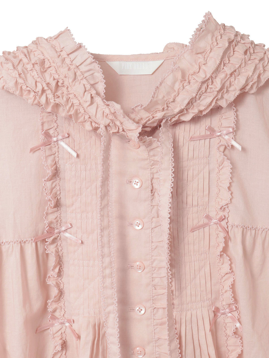 フリル使いローンフードブラウス 詳細画像 ピンク 3