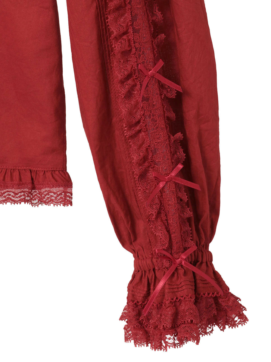 レース＆リボン使いローンブラウス 詳細画像 アカ 12