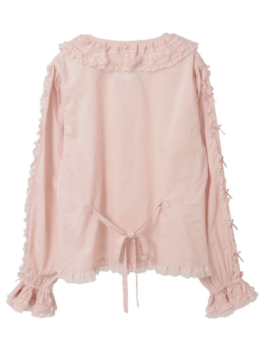 レース＆リボン使いローンブラウス 詳細画像 アカ 2