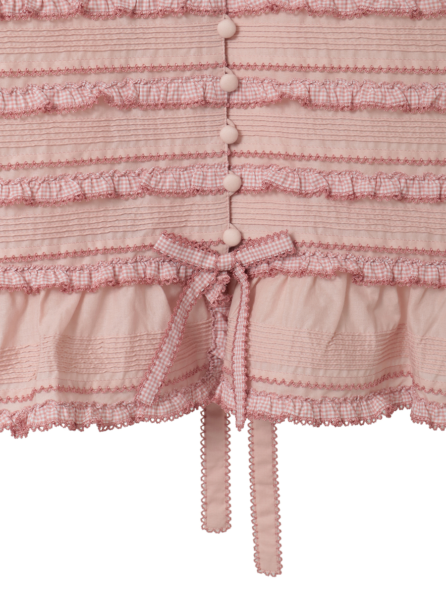 ギンガムフリル使いローンノースリーブブラウス 詳細画像 ラベンダー 10