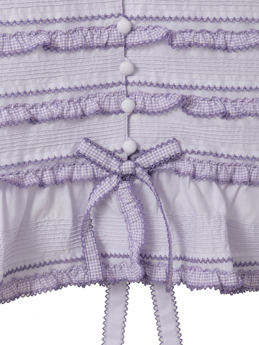 ギンガムフリル使いローンノースリーブブラウス 詳細画像 ラベンダー 11