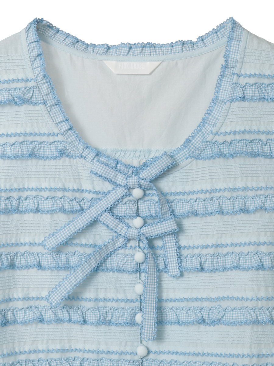 ギンガムフリル使いローンノースリーブブラウス 詳細画像 ラベンダー 3