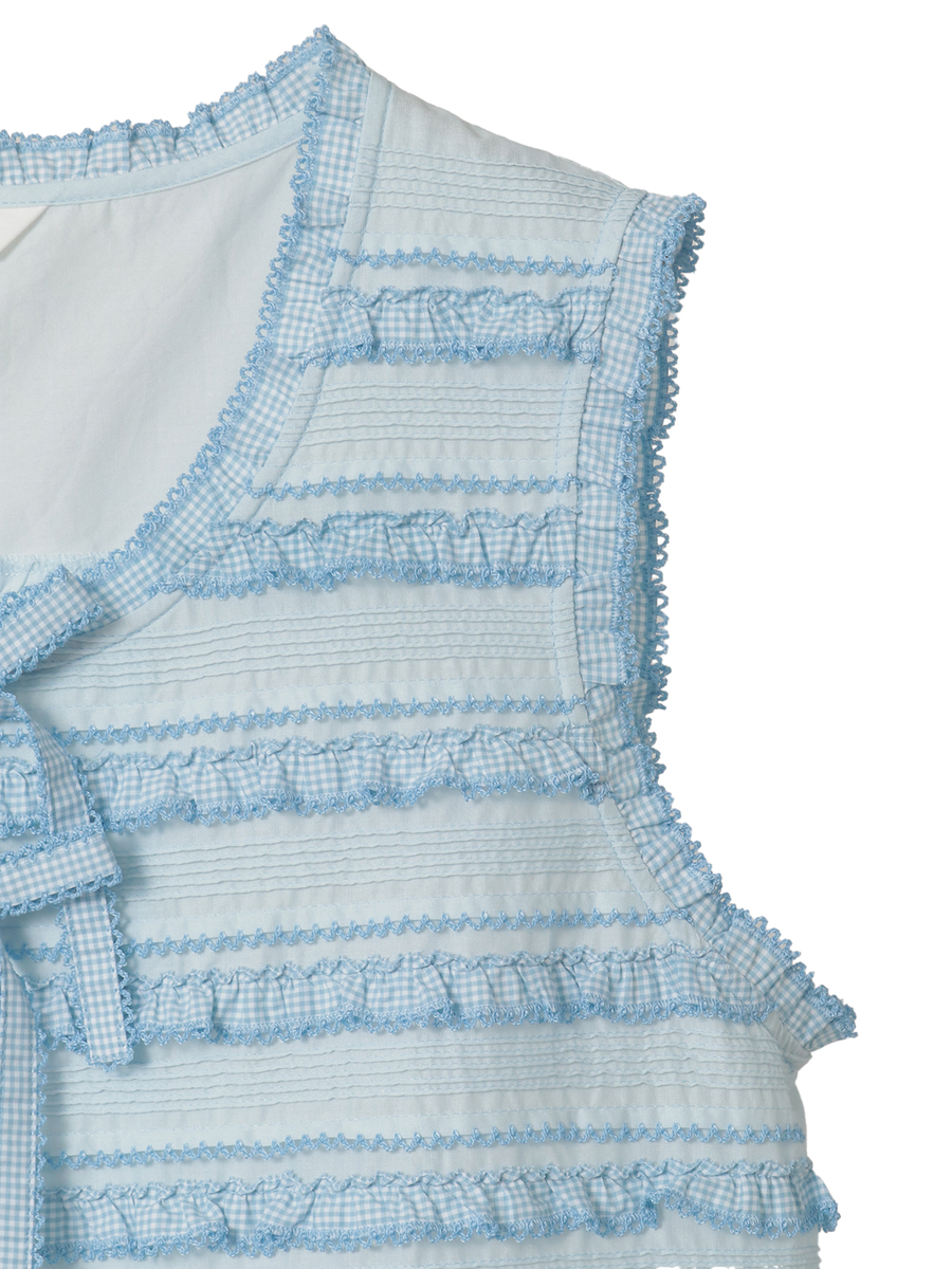 ギンガムフリル使いローンノースリーブブラウス 詳細画像 ラベンダー 4