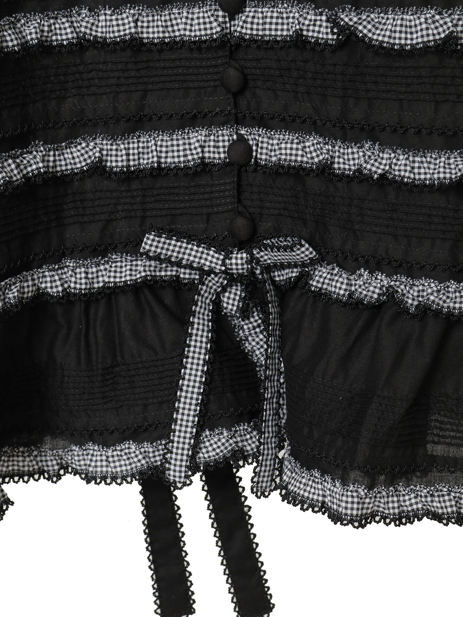 ギンガムフリル使いローンノースリーブブラウス 詳細画像 ラベンダー 8