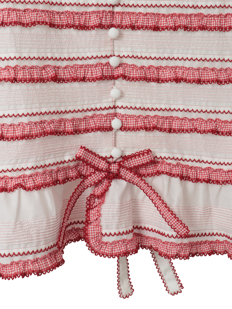 ギンガムフリル使いローンノースリーブブラウス 詳細画像 ラベンダー 9