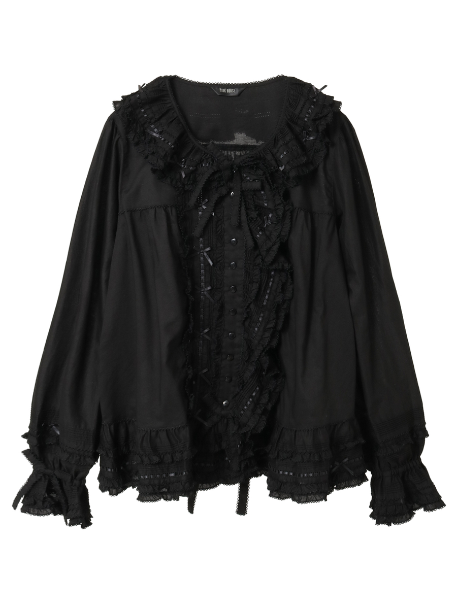 ミニリボンいっぱいローンオーバーブラウス 詳細画像 クロ 1