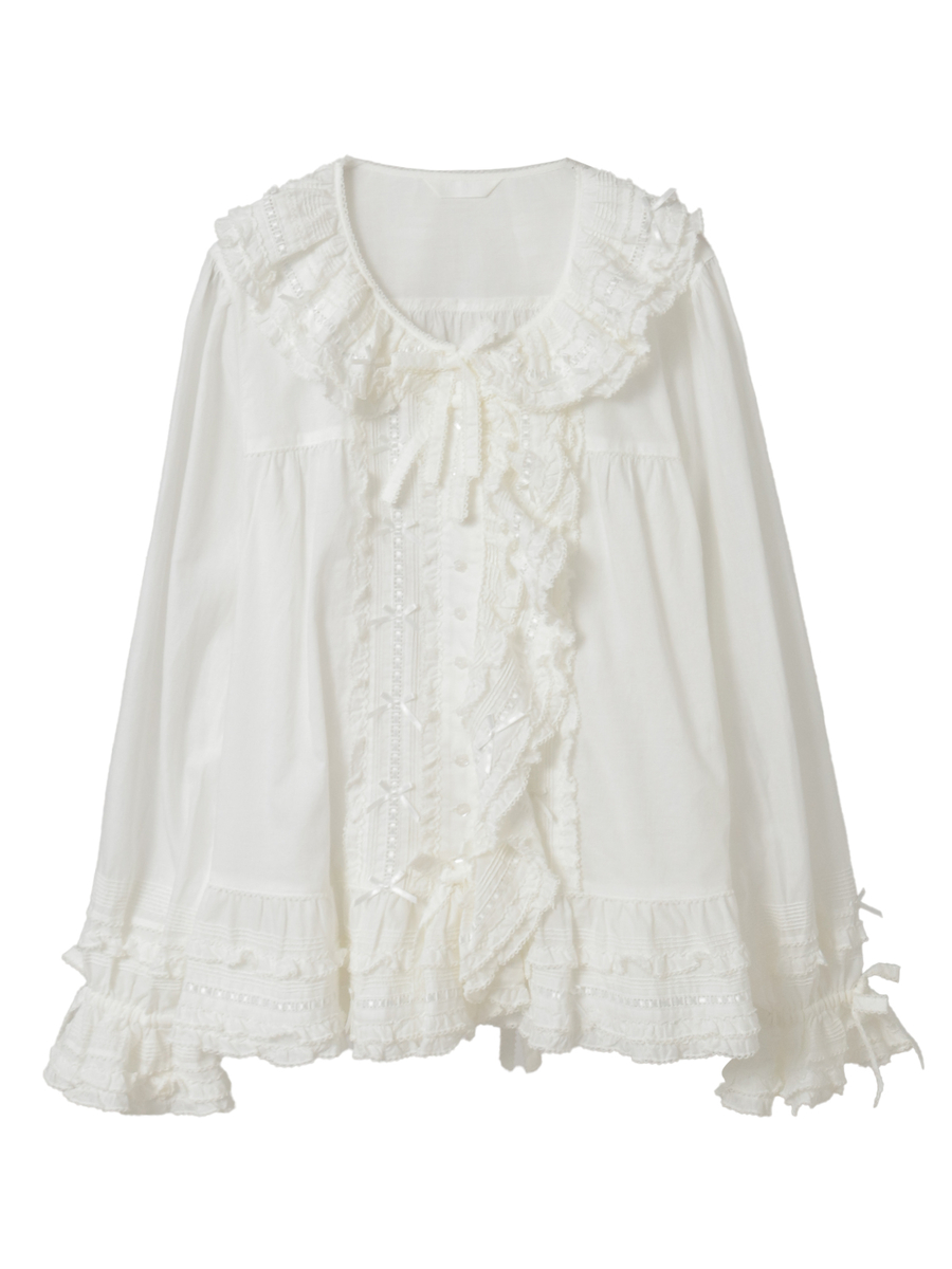 ミニリボンいっぱいローンオーバーブラウス 詳細画像 シロ 1