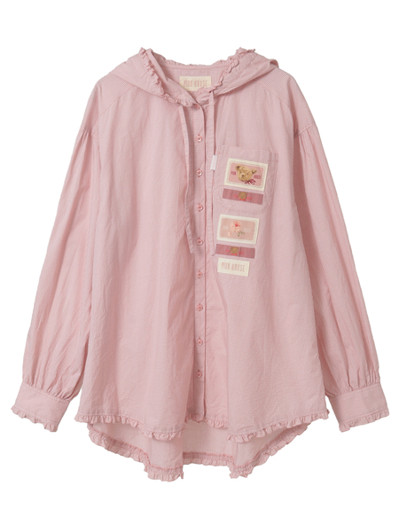 ネームワッペン使いギンガムフードブラウス