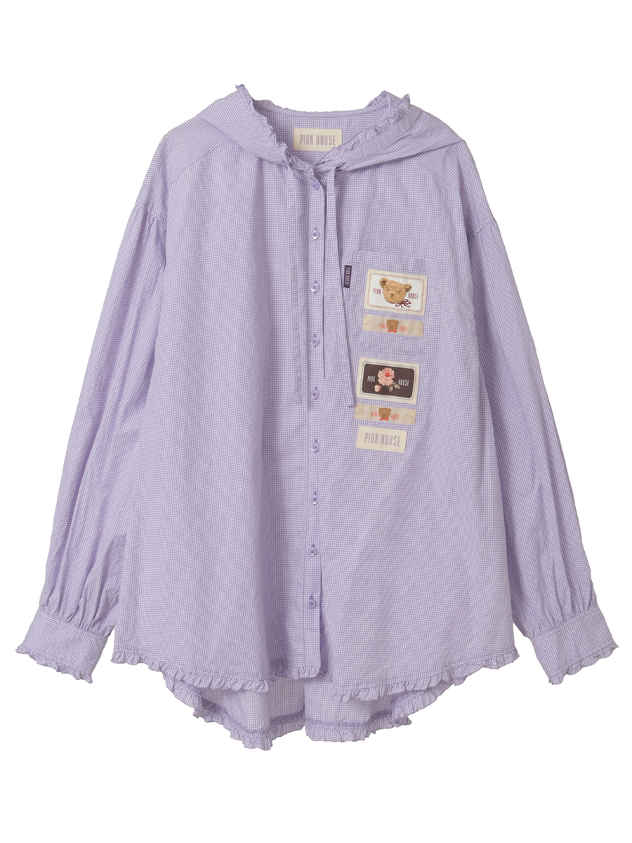 ネームワッペン使いギンガムフードブラウス 詳細画像 クロ 1