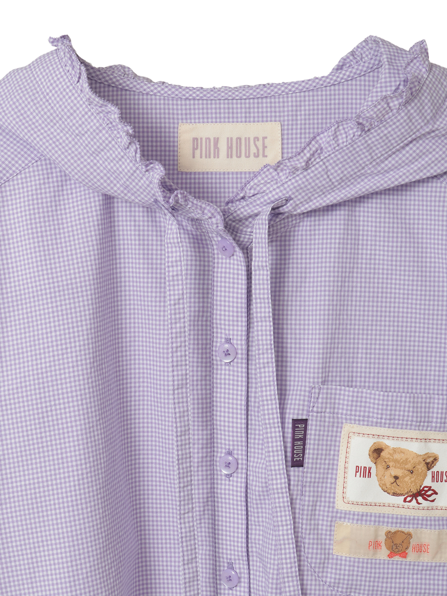 ネームワッペン使いギンガムフードブラウス 詳細画像 クロ 3