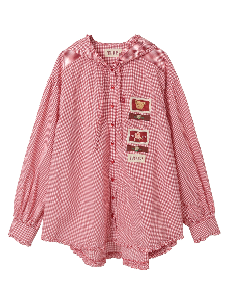 ネームワッペン使いギンガムフードブラウス 詳細画像 アカ 1