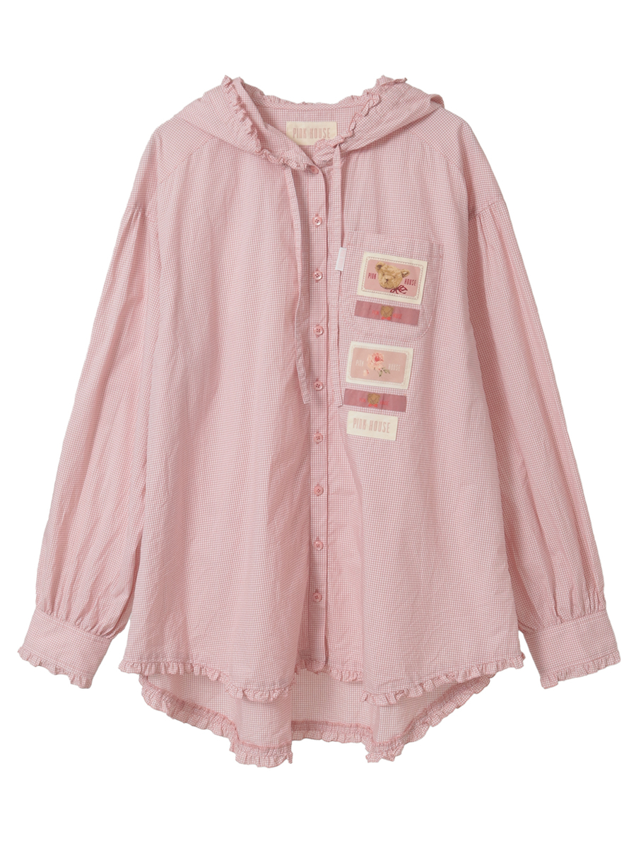 ネームワッペン使いギンガムフードブラウス 詳細画像 ピンク 1