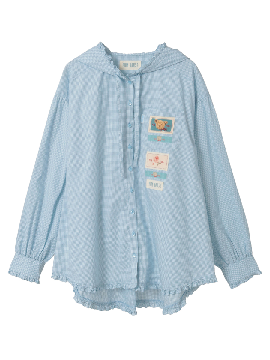 ネームワッペン使いギンガムフードブラウス 詳細画像 ソライロ 1