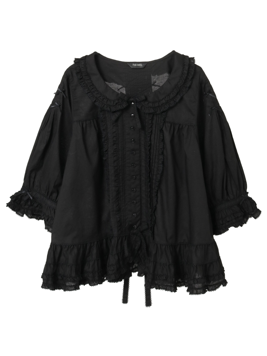 襟付きローンブラウス 詳細画像 クロ 1