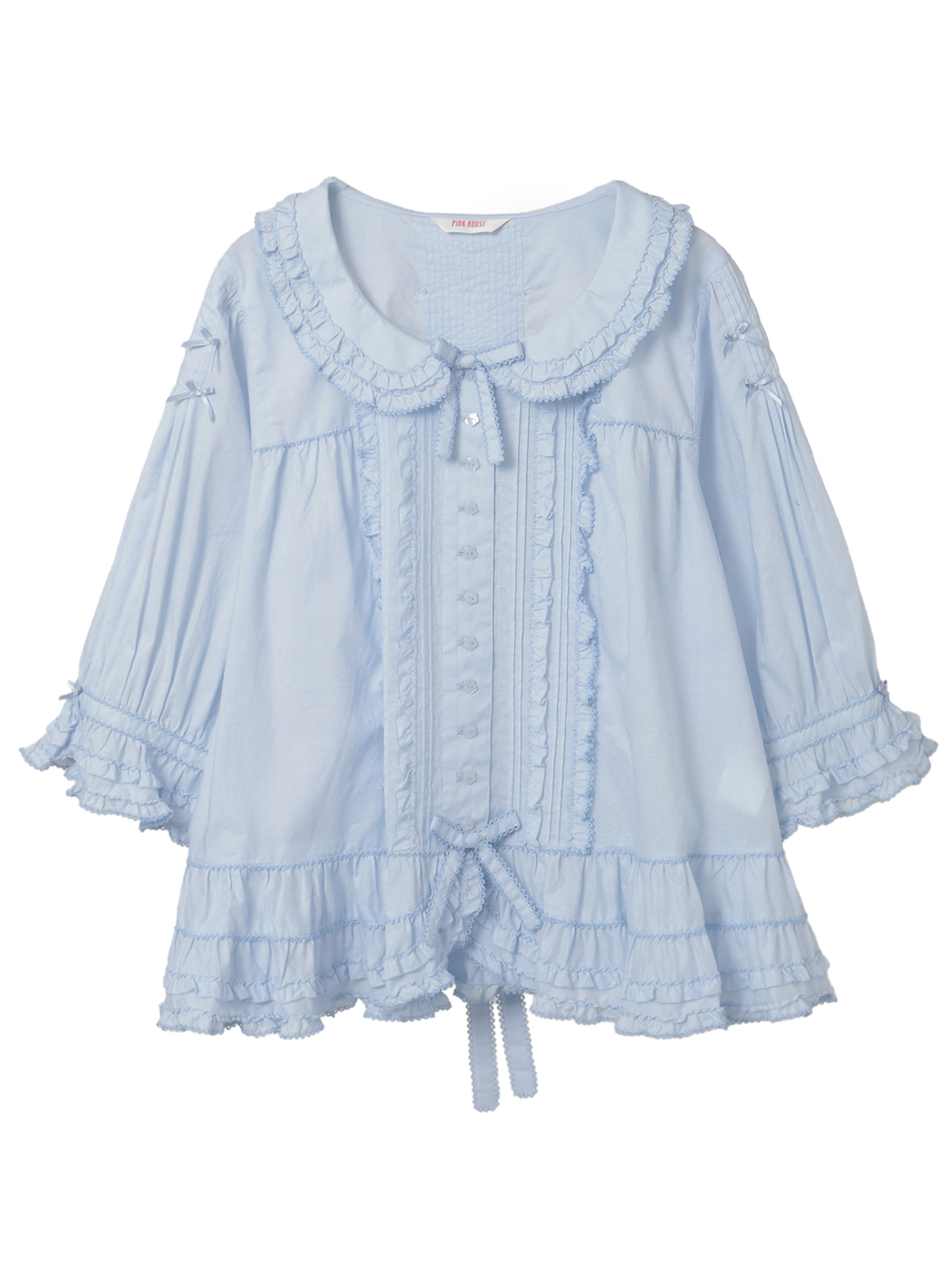 襟付きローンブラウス 詳細画像 アクアマリン 1