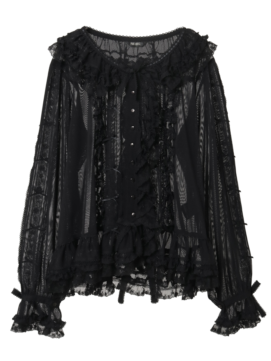 ソフトチュールブラウス 詳細画像 クロ 1