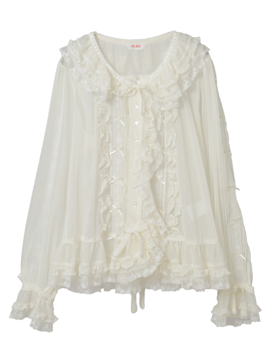 ソフトチュールブラウス 詳細画像 アイボリー 1