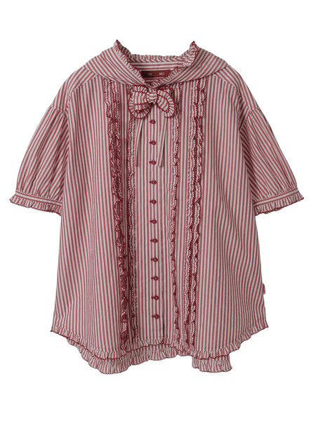 ストライプフードブラウス