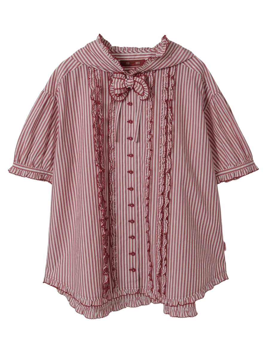 ストライプフードブラウス 詳細画像 アカ 1