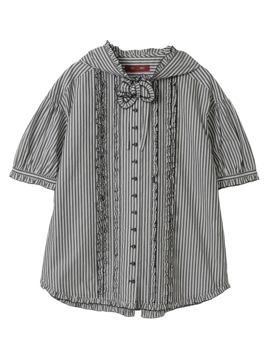 ストライプフードブラウス 詳細画像 クロ 1