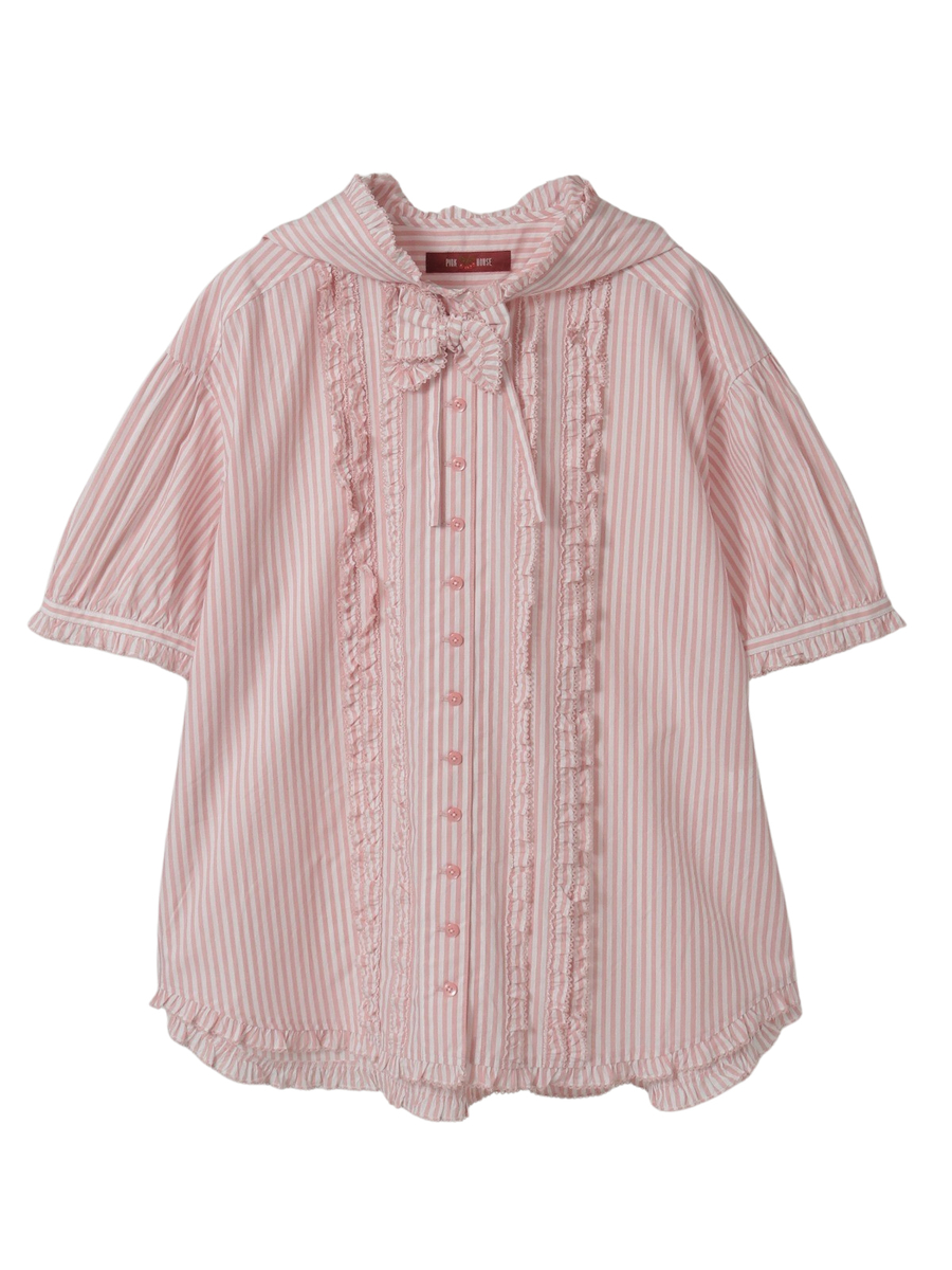 ストライプフードブラウス 詳細画像 ピンク 1