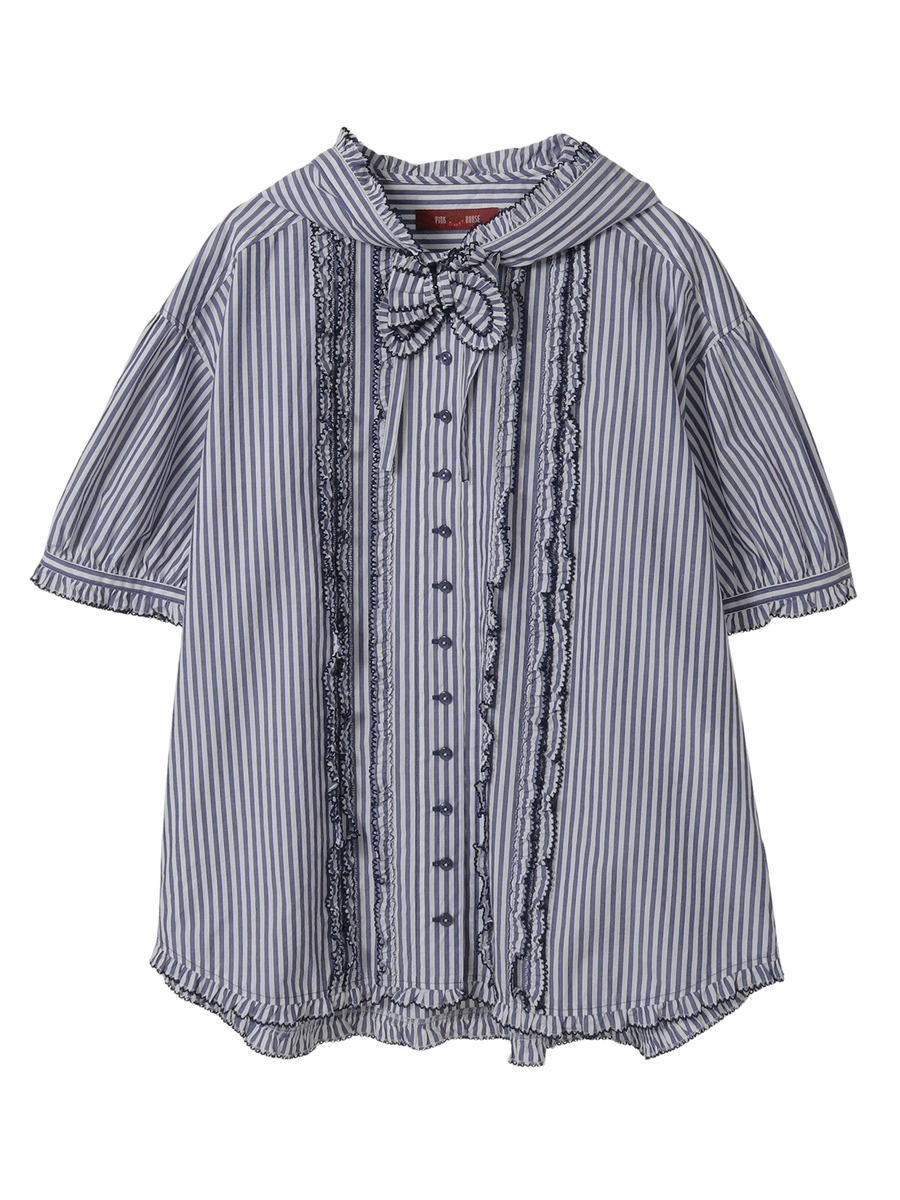 ストライプフードブラウス 詳細画像 ネイビー 1