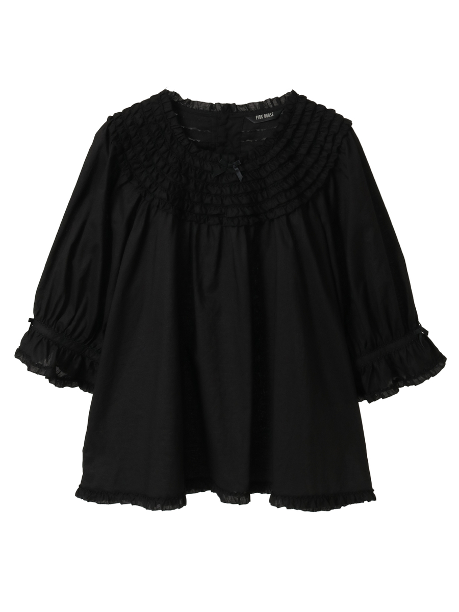 ヨークフリル使いブラウス 詳細画像 クロ 1