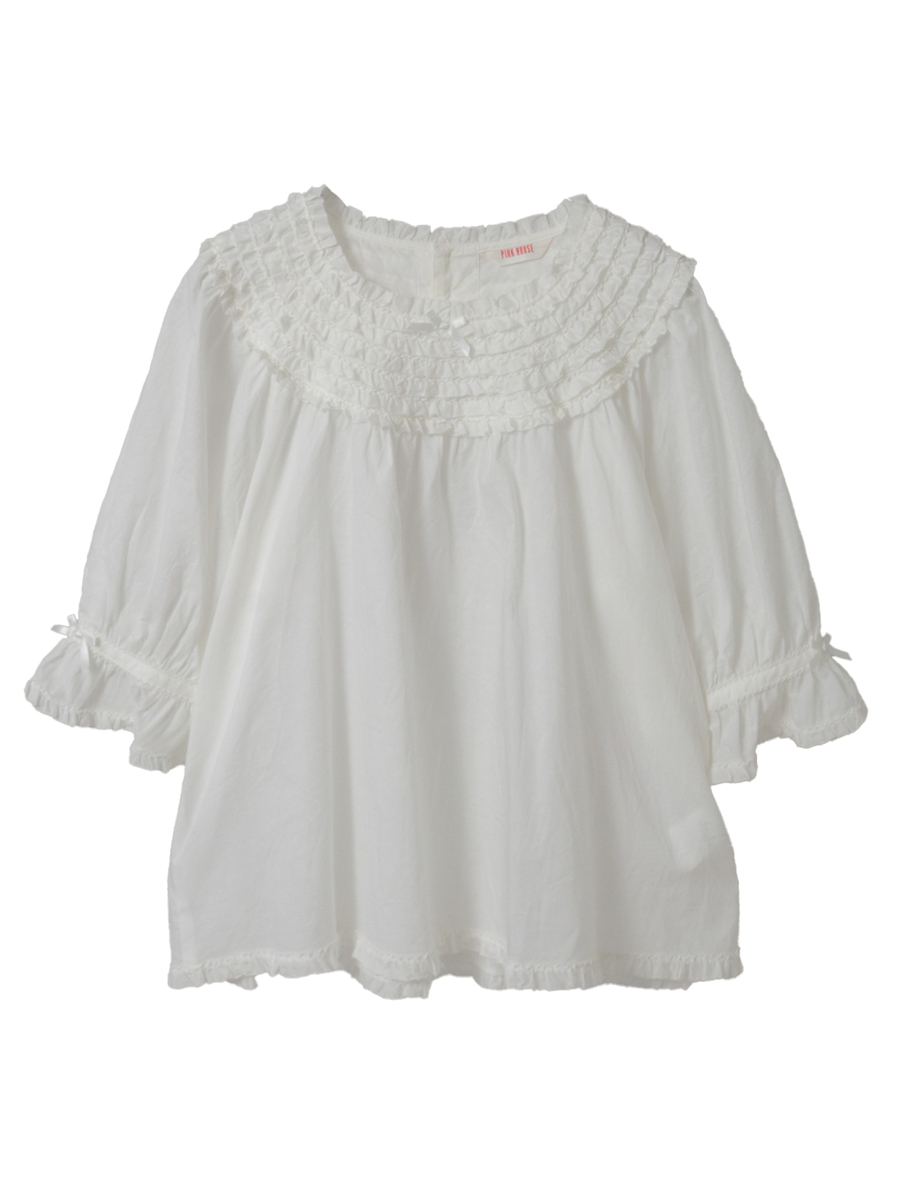 ヨークフリル使いブラウス 詳細画像 シロ 1