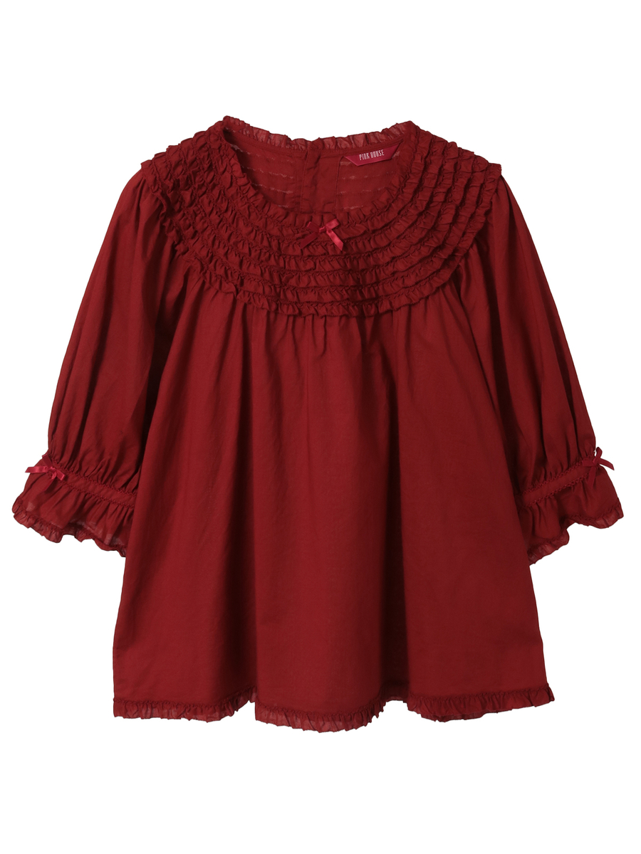 ヨークフリル使いブラウス 詳細画像 アカ 1