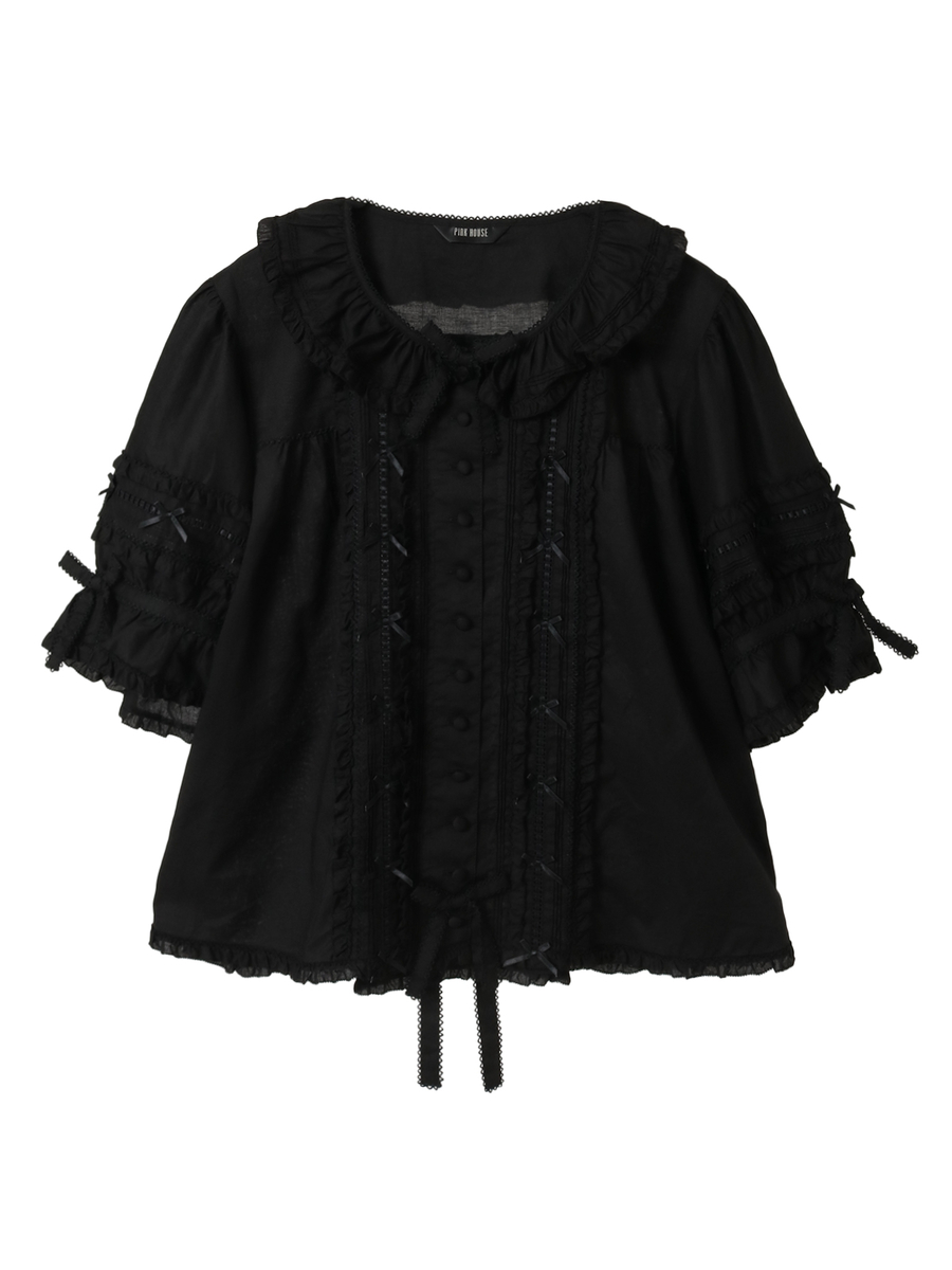 フリル襟付きブラウス 詳細画像 クロ 1