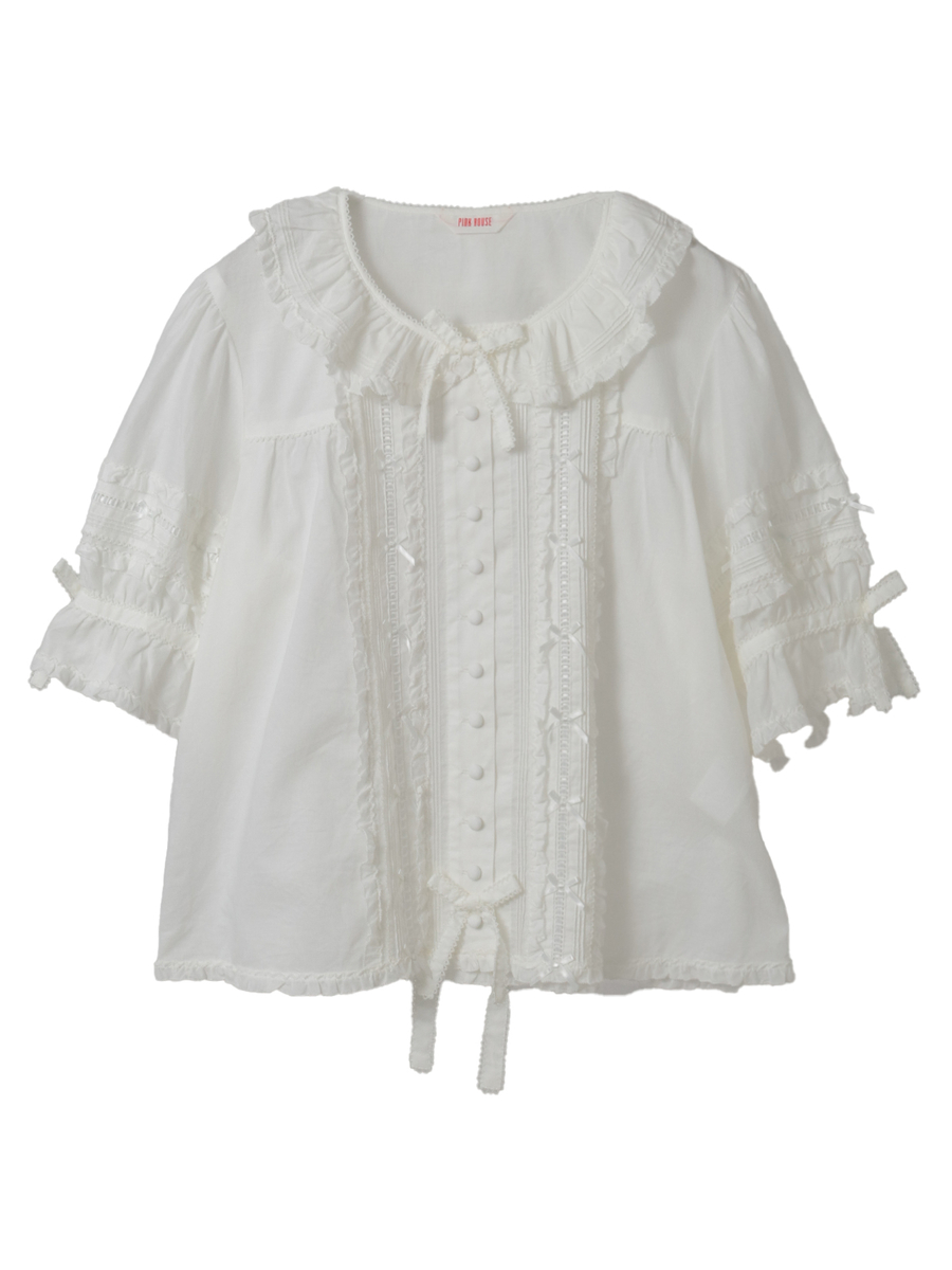 フリル襟付きブラウス 詳細画像 シロ 1