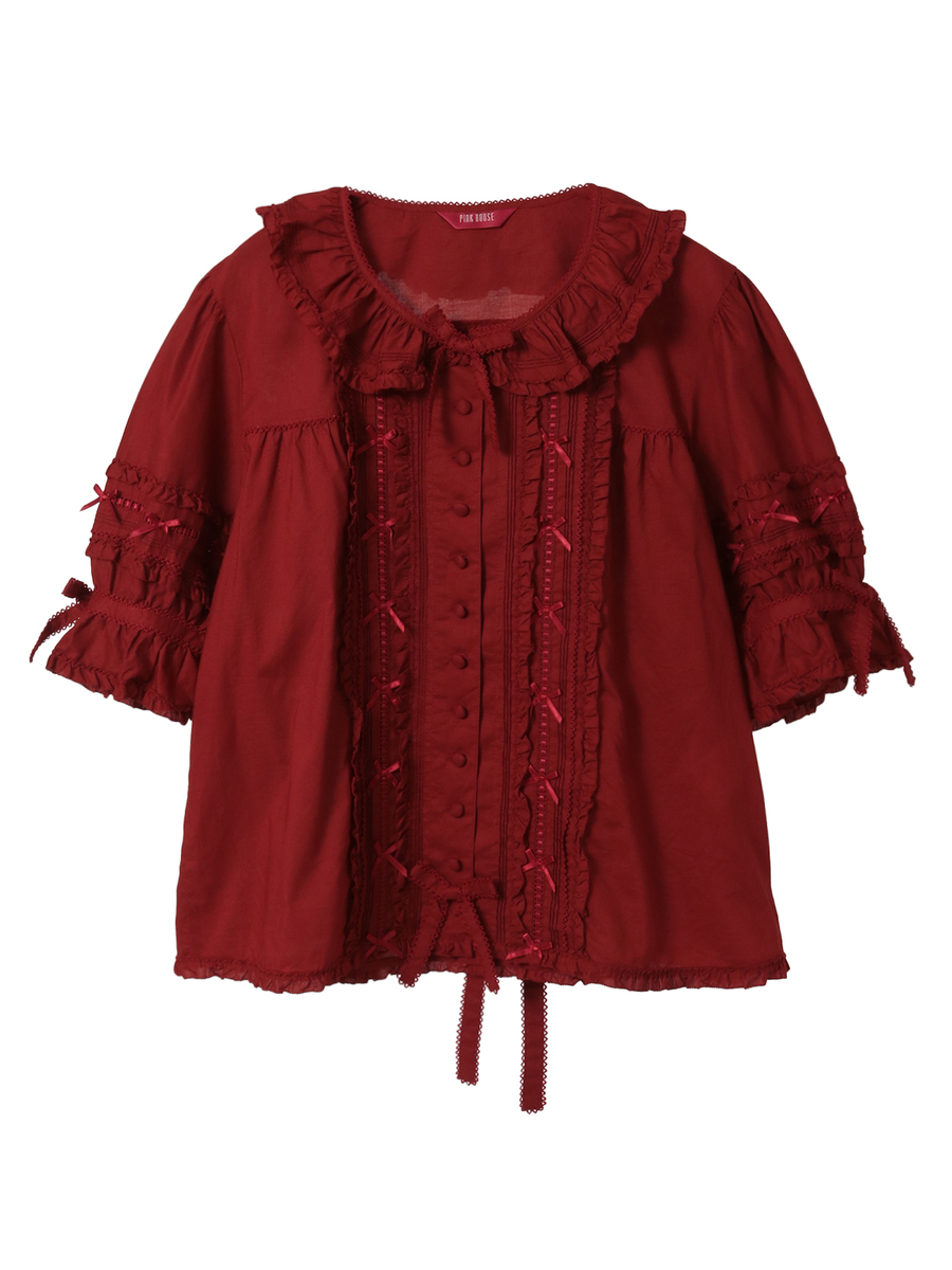 フリル襟付きブラウス 詳細画像 アカ 1