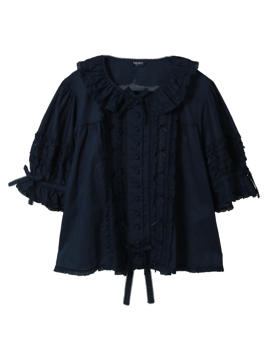 フリル襟付きブラウス 詳細画像 ネイビー 1