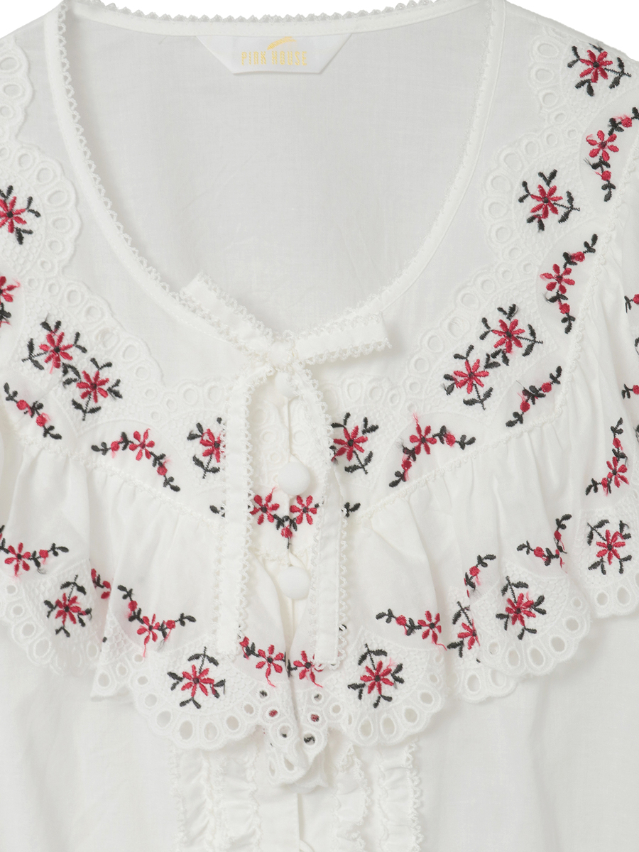 フラワーエンブレース使いブラウス 詳細画像 シロ 8