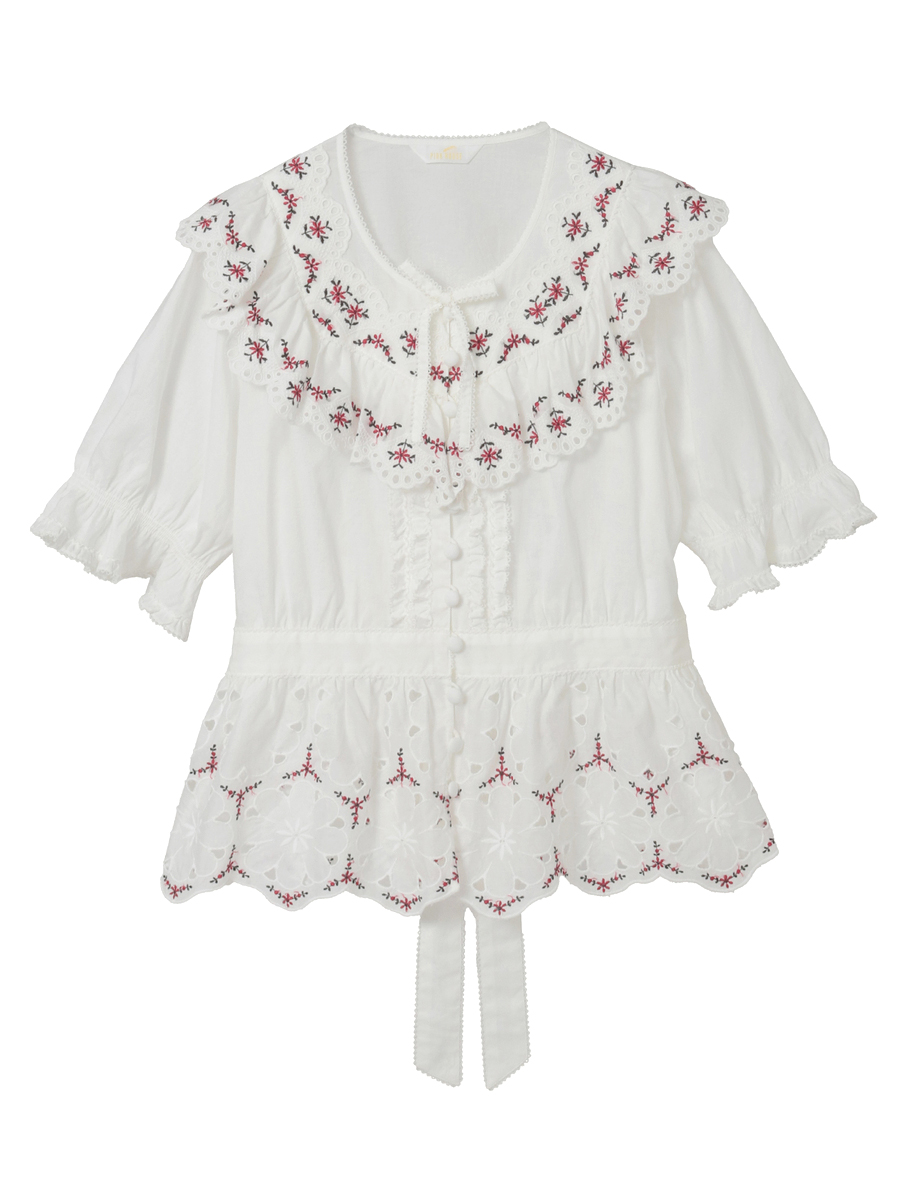 フラワーエンブレース使いブラウス 詳細画像 シロ 1