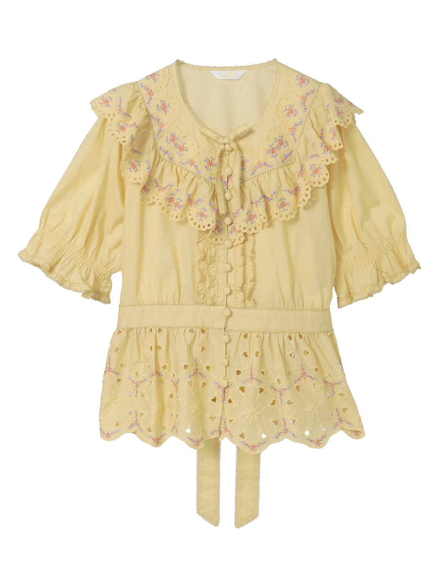 フラワーエンブレース使いブラウス 詳細画像 イエロー 1