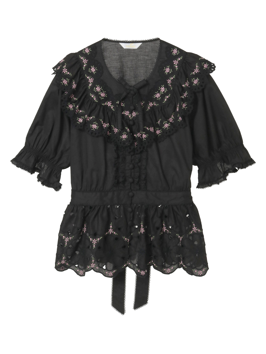 フラワーエンブレース使いブラウス 詳細画像 クロ 1