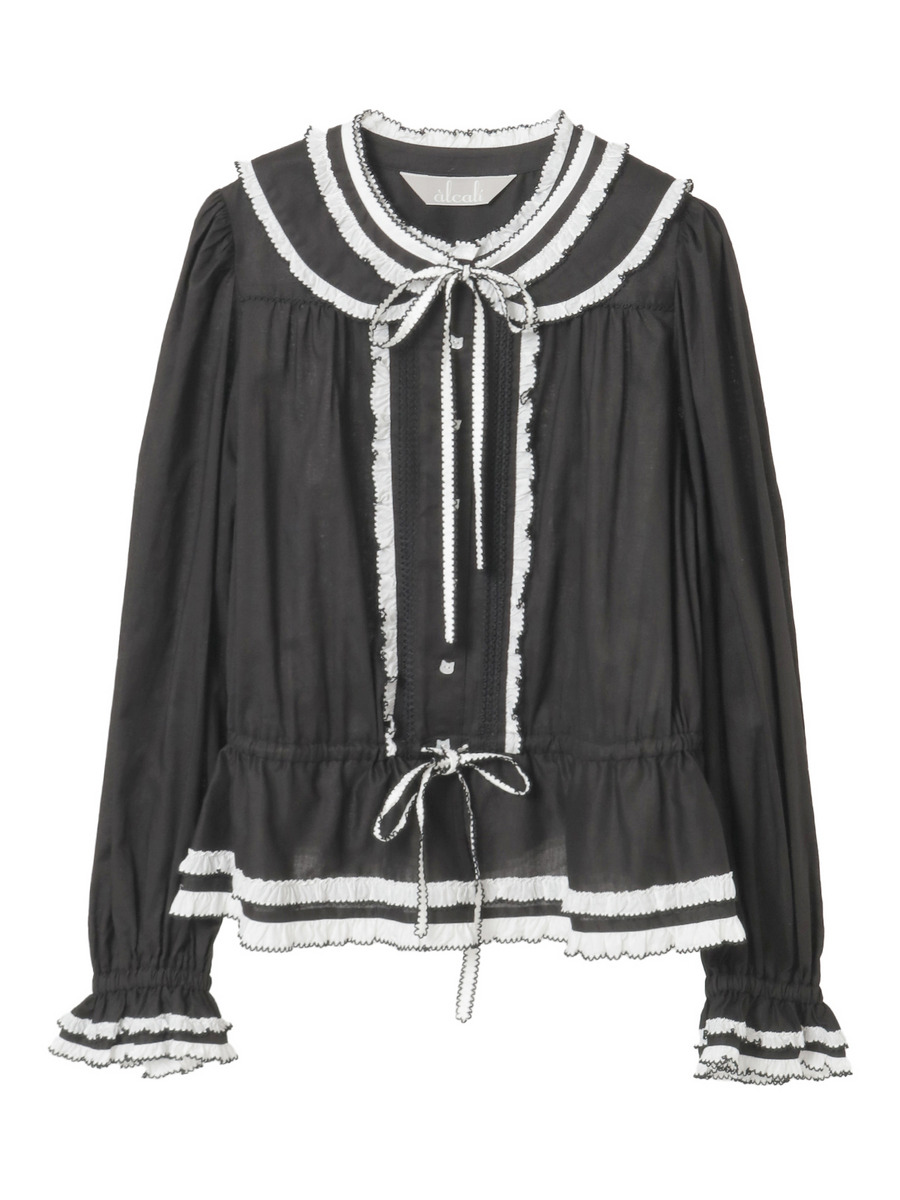 【alcali x Haruka Yoshizawa】猫耳付け襟ローンブラウス 詳細画像 ブラック 3